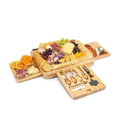 Προσαρμοσμένο λογότυπο Αποδεκτό Μπαμπού Charcuterie Cheese Board με κρυμμένο μαχαίρι 39x33x5cm