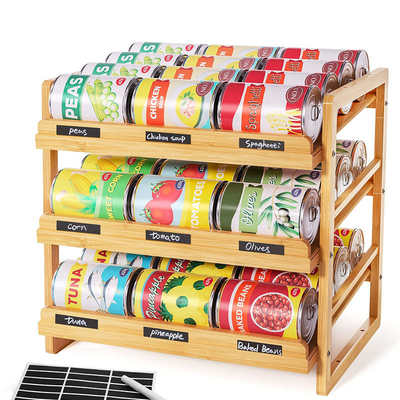 Τρόφιμα 3 βαθμίδα Stackable Bamboo Can Holder Οργανωτής αποθήκευσης με βιώσιμη ετικέτα αυτοκόλλητο