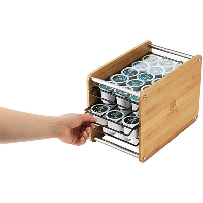 35 Αποθήκευση Pods Μπαμπού Καφέ K-cups Pods Οργανωτής Εμφάνιση Rack με Τρίπλο Σχεδιασμό