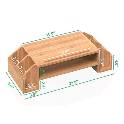 Εύκολο 2επίπεδο Bamboo Monitor Stand με 58*25*16cm πολυλειτουργικό συρτάρι αποθήκευσης