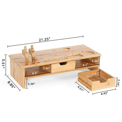 Μονόστρωμα 54x22,5x14cm Bamboo Computer Monitor Riser με στέγη γραφείου και 2 συρτάρια
