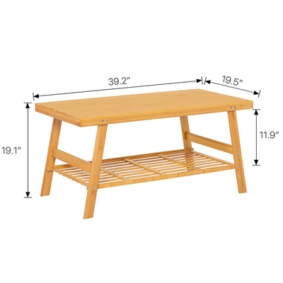 50x100x48.5cm Μπαμπού Δυαπλό Επίπεδο Τραπέζι Καφέ Με Ανοιχτό Ρίχτη Αποθήκευσης Για Το Σπιτικό